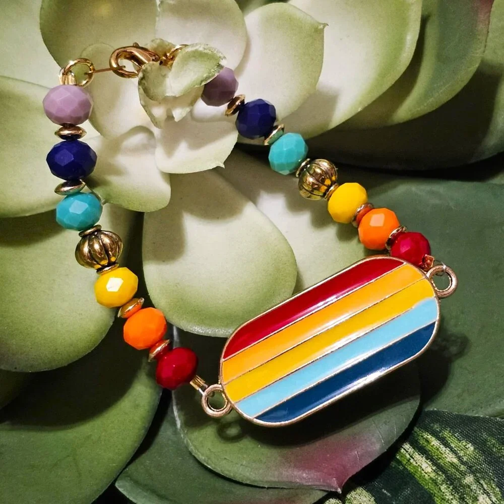 Artisan Hand Crafted Bracelet Beaded Rainbow Pride Colors - Picture 2 of 6